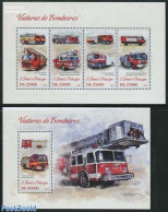Sao Tome/Principe 2013 Fire Engines 2 S/s, Mint NH, Transport - Automobiles - Fire Fighters & Prevention - Cars