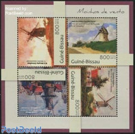 Guinea Bissau 2012 Mills On Paintings 4v M/s, Mint NH, History - Various - Netherlands & Dutch - Mills (Wind & Water) .. - Géographie