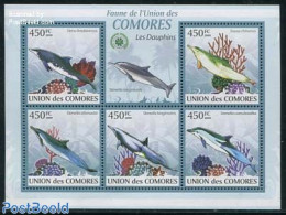 Comoros 2009 Dolphins 5v M/s, Mint NH, Nature - Sea Mammals - Comores (1975-...)