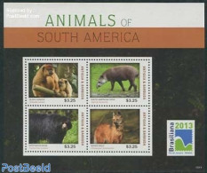 Antigua & Barbuda 2013 Animals Of South America 4v M/s, Mint NH, Nature - Animals (others & Mixed) - Bears - Monkeys - Antigua Und Barbuda (1981-...)