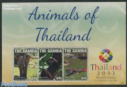 Gambia 2013 Animals Of Thailand 3v M/s, Mint NH, Nature - Animals (others & Mixed) - Elephants - Monkeys - Gambie (...-1964)