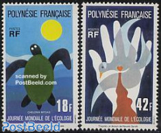 French Polynesia 1976 Environment Day 2v, Mint NH, Nature - Environment - Reptiles - Turtles - Unused Stamps