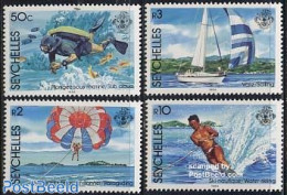 Seychelles 1984 Water Sports 4v, Mint NH, Sport - Various - Diving - Parachuting - Sport (other And Mixed) - Tourism - Plongée