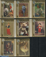Aden 1967 Seiyun, Paintings 8v Imperforated, Mint NH, Nature - Performance Art - Cats - Horses - Dance & Ballet - Musi.. - Danse