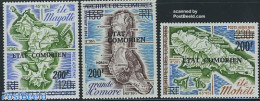 Comoros 1975 Maps 3v, Overprints, Mint NH, Various - Maps - Geographie