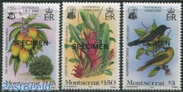 Montserrat 1985 National Symbols 3v, SPECIMEN, Mint NH, Nature - Birds - Flowers & Plants - Fruit - Frutas