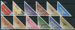 Suriname, Republic 1987 Airplanes 12v, Mint NH, Transport - Stamps On Stamps - Aircraft & Aviation - Postzegels Op Postzegels