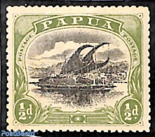 Papua 1907 1/2p, Large PAPUA, Perf. 12.5, Stamp Out Of Set, Unused (hinged), Transport - Ships And Boats - Barcos