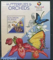 Solomon Islands 2013 Butterflies & Orchids S/s, Mint NH, Nature - Butterflies - Flowers & Plants - Orchids - Salomon (Iles 1978-...)