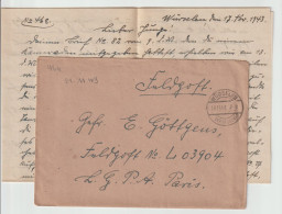 German Feldpost WW2 To Rennes, France - Regimentsstab Flak-Regiment 15 (v) Posted Würselen 18.11.1943 W/letter. Postal W - Militaria