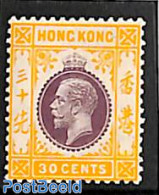Hong Kong 1912 30C, WM Mult.Crown-CA, Stamp Out Of Set, Unused (hinged) - Unused Stamps