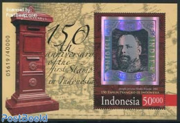Indonesia 2014 150 Years First Stamp S/s, Hologram, Mint NH, Various - Mail Boxes - Stamps On Stamps - Holograms - Post