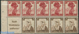 Germany, Empire 1935 Welfare, Booklet Pane 5x12Pf, 4x3Pf + Tab, Mint NH, Various - Costumes - Unused Stamps