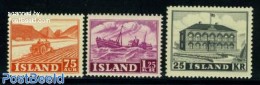 Iceland 1952 Definitives 3v, Unused (hinged), Transport - Various - Ships And Boats - Agriculture - Ongebruikt