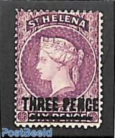 Saint Helena 1884 THREE PENCE On 6p, Purple, Stamp Out Of Set, Unused (hinged) - St. Helena