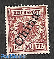 China (before 1949) 1898 German Post, 50Pf, Steep Overprint, Unused (hinged) - Sonstige & Ohne Zuordnung