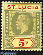 Saint Lucia 1921 5Sh, WM Script-CA, Stamp Out Of Set, Unused (hinged) - St.Lucie (1979-...)