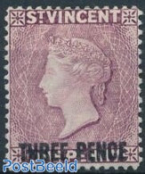 Saint Vincent 1897 THREE PENCE On 1p, Queen Victoria 1v, Unused (hinged) - St.Vincent (1979-...)