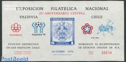 Chile 1976 Philatelic Exposition S/s (not Valid For Postage), Mint NH, History - Sport - Transport - Coat Of Arms - US.. - Chile