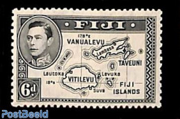 Fiji 1938 6p, Die I, Stamp Out Of Set, Unused (hinged), Various - Maps - Geographie