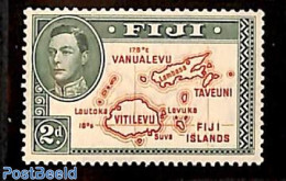 Fiji 1938 2d, Die I, Stamp Out Of Set, Unused (hinged), Various - Maps - Geography
