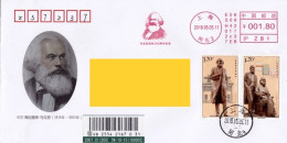 China Cover,The 200th Anniversary Of Marx's Birthday Is Stamped And Sealed By Postage Machine - Buste