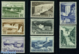 Iceland 1956 Waterfalls & Electricity Dams 8v, Unused (hinged), Nature - Science - Water, Dams & Falls - Energy - Unused Stamps