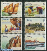 Jersey 2014 Oyster Fishing 6v, Mint NH, Nature - Transport - Fishing - Ships And Boats - Fishes