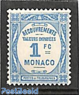 Monaco 1925 1Fr, Postage Due, Stamp Out Of Set, Mint NH - Sonstige & Ohne Zuordnung