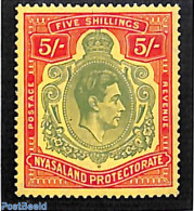 Nyasaland 1938 5Sh, Darkred/Darkgreen On Yellow, Stamp Out Of Set, Unused (hinged) - Nyasaland (1907-1953)
