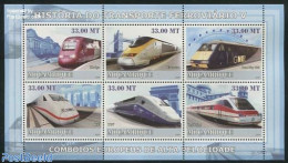 Mozambique 2009 High Speed Trains 6v M/s, Mint NH, Transport - Railways - Trains