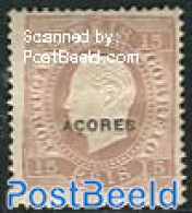 Azores 1882 15R, Perf. 13.5, Stamp Out Of Set, Unused (hinged) - Azores
