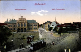 CPA Halberstadt Am Harz, Realgymnasium, Städtische Badeanstalt, Straßenbahn - Autres & Non Classés