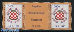 Bosnia Herzegovina - Croatic Adm. 1994 Croatic Republic 1v, Gutterpair, Mint NH, History - Coat Of Arms - Bosnia Erzegovina