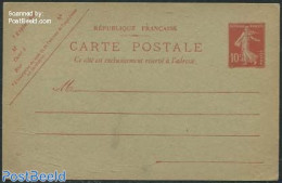 France 1907 Postcard 10c, Unused Postal Stationary - Covers & Documents