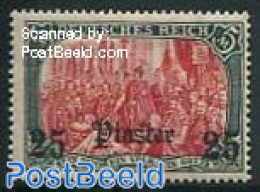 Türkiye 1908 German Post, 25Pia On 5M, Stamp Out Of Set, Unused (hinged) - Andere & Zonder Classificatie