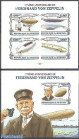 Burundi 2013 Ferdinand Von Zeppelin 2 S/s, Imperforated, Mint NH, Transport - Zeppelins - Zeppelins