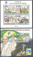 Burundi 2013 Visit Of Pope Francis To Brazil 2 S/s, Mint NH, Religion - Pope - Religion - Papes