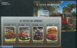 Sao Tome/Principe 2014 Fire Fighters 2 S/s, Mint NH, Transport - Automobiles - Fire Fighters & Prevention - Auto's