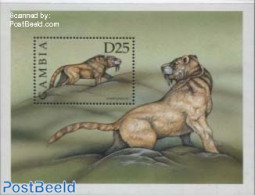 Gambia 1999 Sabertooth Cat S/s, Mint NH, Nature - Cat Family - Prehistoric Animals - Préhistoriques