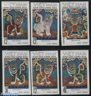 Vietnam 1971 Wood Sculptures 6v, Imperforated, Mint NH, Nature - Cat Family - Other & Unclassified