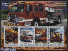 Guinea Bissau 2015 Fire Engines 4v M/s, Mint NH, Transport - Automobiles - Fire Fighters & Prevention - Aircraft & Avi.. - Auto's