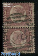 Great Britain 1870 1/2p, Plate 8, Vertical Pair, Used, Lettered VN-VO, Used Stamps - Gebruikt