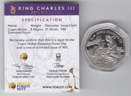 Falkland Islands 2023 50p Coin, HM King Charles 75th Birthday Bunc - Falkland Islands