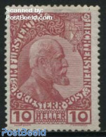 Liechtenstein 1912 10H, Stamp Out Of Set, Coated Paper, Unused (hinged) - Ungebraucht