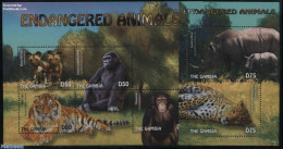 Gambia 2014 Endangered Animals 2 S/s, Mint NH, Nature - Animals (others & Mixed) - Cat Family - Monkeys - Rhinoceros - Gambie (...-1964)