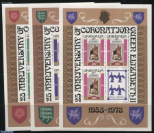 Grenada 1978 Silver Coronation 3 M/ss, Mint NH, History - Kings & Queens (Royalty) - Royalties, Royals