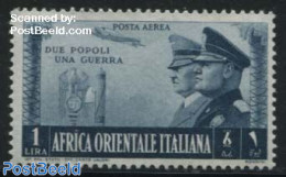 Italian Somalia 1941 1L, Stamp Out Of Set, Mint NH, History - Transport - Politicians - Aircraft & Aviation - Airplanes