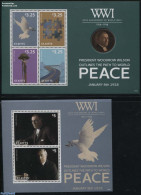 Saint Kitts/Nevis 2014 WWI Path To World Peace 2 S/s, Mint NH, History - Nature - Various - American Presidents - Poli.. - Aardrijkskunde