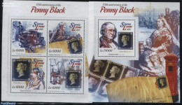 Sierra Leone 2015 175 Years Penny Black 2 S/s, Mint NH, History - Transport - Kings & Queens (Royalty) - Sir Rowland H.. - Familles Royales